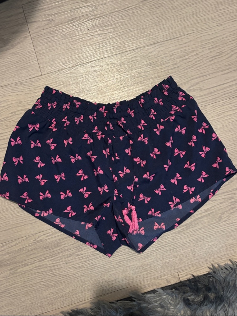 aerie Navy Bow Print Shorts with Pink Accents